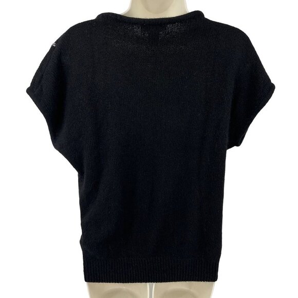 VINTAGE SML SPORT ANGORA RHINESTONE BOW DESIGN CAP SLEEVE SWEATER - M - Picture 3 of 4